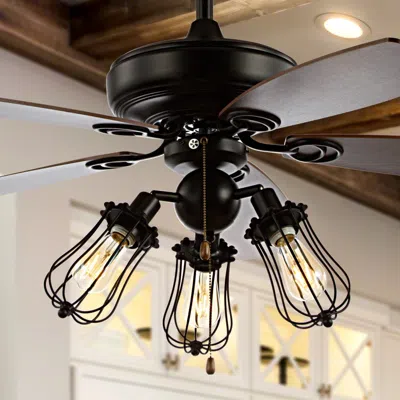 Jonathan Y Lucas 52" Caged 3-light Metal/wood Led Ceiling Fan In Black