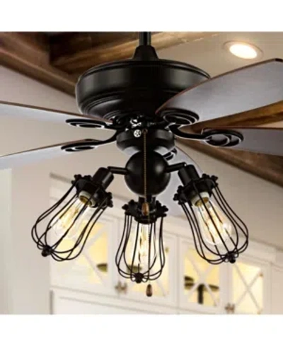 Jonathan Y Lucas 52" Caged 3-light, Wood Led Ceiling Fan In Black