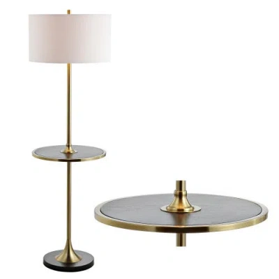Jonathan Y Luce 59" Metal/wood Led Floor Lamp With Table, Black/brass In Multi