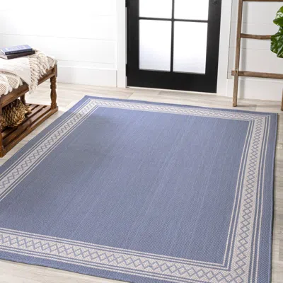 Jonathan Y Lucia Classic Diamond Border Indoor/outdoor Area Rug In Blue/cream