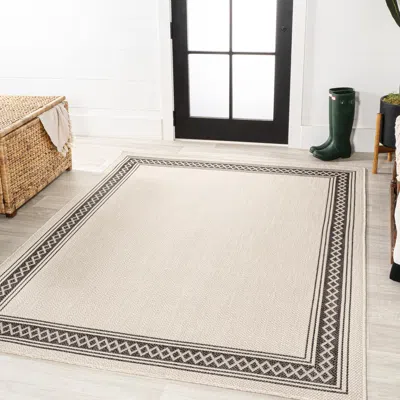 Jonathan Y Lucia Classic Diamond Border Indoor/outdoor Area Rug In Cream/black