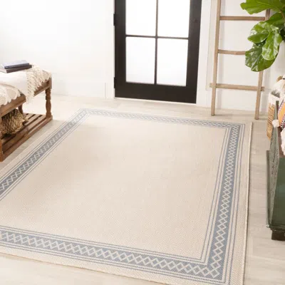 Jonathan Y Lucia Classic Diamond Border Indoor/outdoor Area Rug In Cream/blue