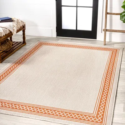 Jonathan Y Lucia Classic Diamond Border Indoor/outdoor Area Rug In Cream/orange