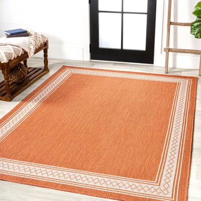 Jonathan Y Lucia Classic Diamond Border Indoor/outdoor Area Rug In Orange/cream