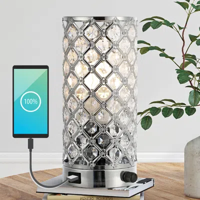 Jonathan Y Lucie 9.5" Mid-century Modern Iron/acrylic Led Mini Uplight Table Lamp With Usb Charging Port And Sm In Gray