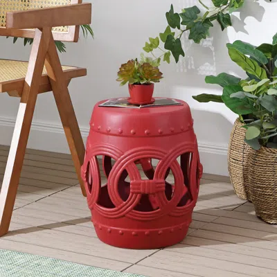 Jonathan Y Lucky Coins 16" Chinese Ceramic Drum Garden Stool In Red