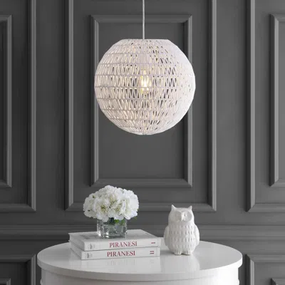 Jonathan Y Luna 15.75" 1-light Bohemian Modern Woven Rattan/iron Led Pendant In White