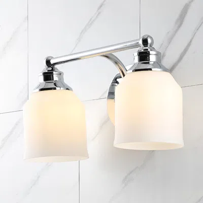Jonathan Y Lydia 14" 2-light Iron/frosted Glass Farmhouse Cottage Led Vanity Light In Metallic