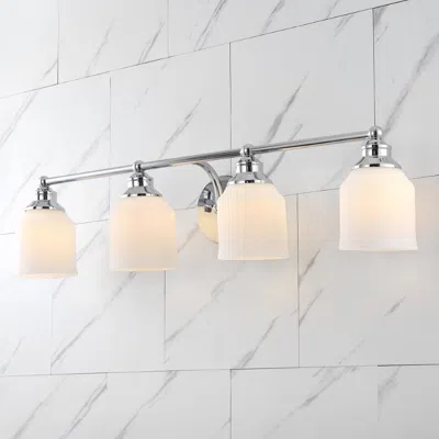 Jonathan Y Lydia 33.25" 4-light Iron/frosted Glass Farmhouse Cottage Led Vanity Light In Metallic