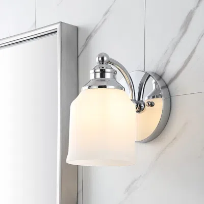Jonathan Y Lydia 5.13" 1-light Iron/frosted Glass Farmhouse Cottage Led Vanity Light In Metallic