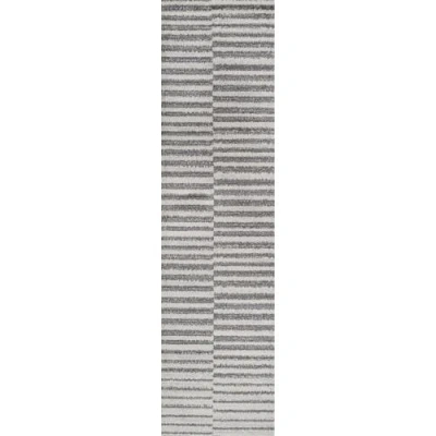 Jonathan Y Lyla Offset Stripe Area Rug In Gray/cream