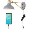 Jonathan Y Lynn Swing Arm 1-light Modern Midcentury Iron Usb Charging Port Led Sconce In Gray