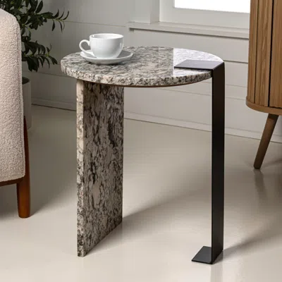 Jonathan Y Lyra 17" Contemporary Natural Marble/metal Handmade Round End Table, Ivory/black In Gray
