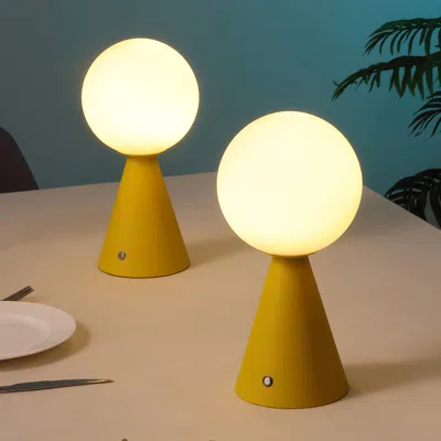 Jonathan Y Macie Modern Minimalist Globe Rechargeable/cordless Dimmable Integrated Led Table Lamp With Touch Se In Yellow