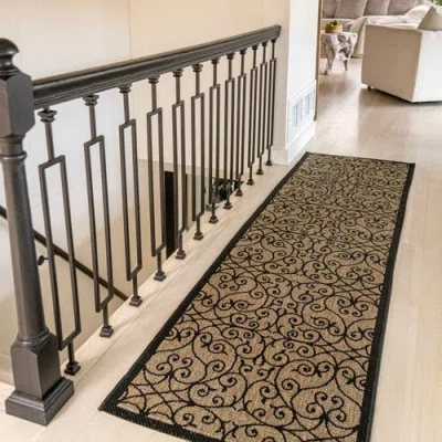Jonathan Y Madrid Vintage Filigree Textured Weave Indoor/outdoor Area Rug In Black/khaki