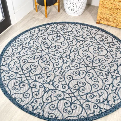 Jonathan Y Madrid Vintage Filigree Textured Weave Indoor/outdoor Area Rug In Blue/cream