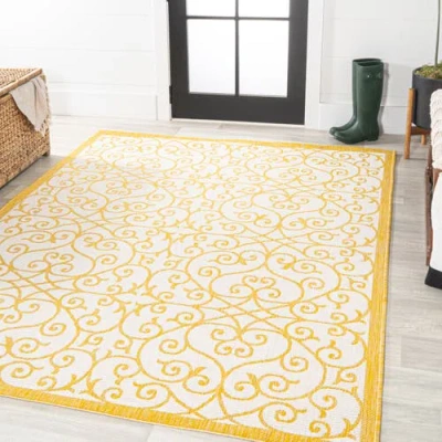 Jonathan Y Madrid Vintage Filigree Textured Weave Indoor/outdoor Area Rug In Cream/yellow