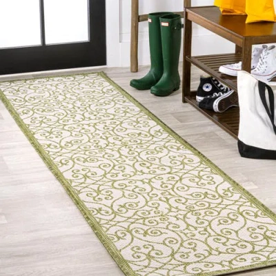 Jonathan Y Madrid Vintage Filigree Textured Weave Indoor/outdoor Area Rug In Green/cream