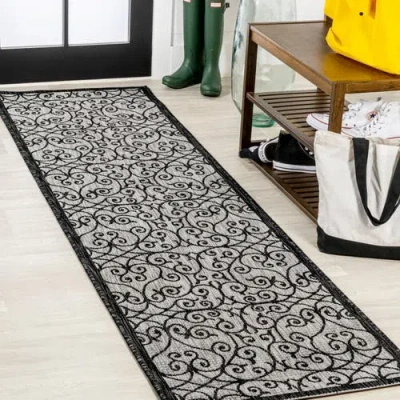 Jonathan Y Madrid Vintage Filigree Textured Weave Indoor/outdoor Area Rug In Light Gray/black