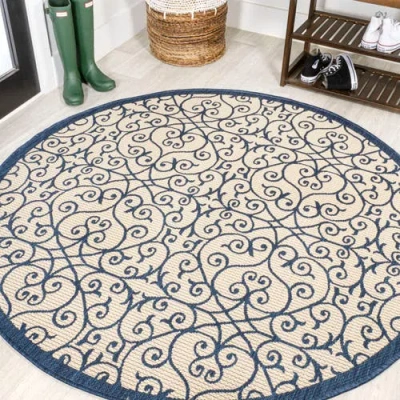 Jonathan Y Madrid Vintage Filigree Textured Weave Indoor/outdoor Area Rug In Navy/beige