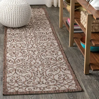 Jonathan Y Madrid Vintage Filigree Textured Weave Indoor/outdoor Area Rug In Taupe/espresso