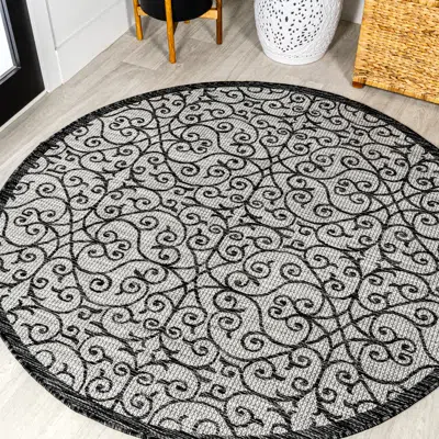 Jonathan Y Madrid Vintage Filigree Textured Weave Indoor/outdoor Round Area Rug In Gray