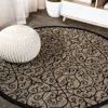 Jonathan Y Madrid Vintage Filigree Textured Weave Indoor/outdoor Round Area Rug In Black/khaki
