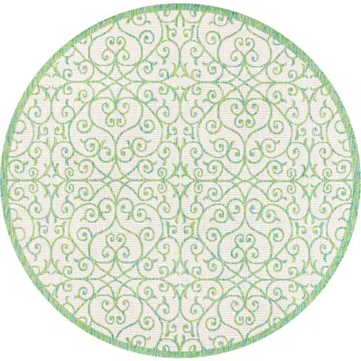 Jonathan Y Madrid Vintage Filigree Textured Weave Indoor/outdoor Round Area Rug In Cream/green