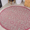 Jonathan Y Madrid Vintage Filigree Textured Weave Indoor/outdoor Round Area Rug In Light Gray/fuchsia