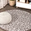 Jonathan Y Madrid Vintage Filigree Textured Weave Indoor/outdoor Round Area Rug In Taupe/espresso
