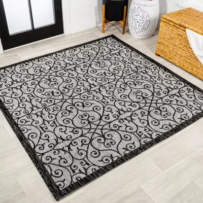 Jonathan Y Madrid Vintage Filigree Textured Weave Indoor/outdoor Square Area Rug In Black