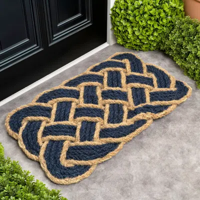 Jonathan Y Maeve Classic Coastal Scalloped Basketweave Coir Indoor/outdoor Doormat In Navy/bleach