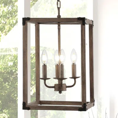 Jonathan Y Magnolia 12.13" 4-light Adjustable Iron Rustic Farmhouse Led Pendant In Brown