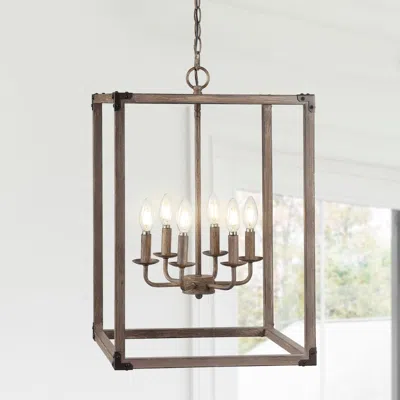 Jonathan Y Magnolia 16.2" 6-light Adjustable Iron Rustic Farmhouse Led Pendant In Brown