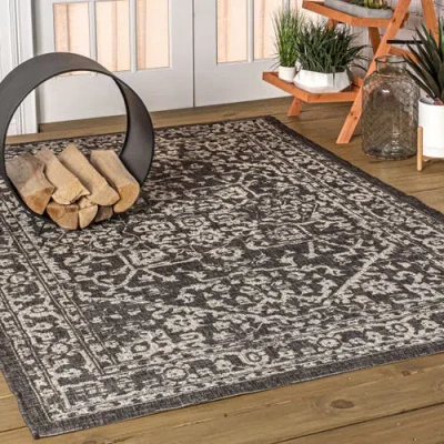 Jonathan Y Malta Bohemian Medallion Textured Weave Indoor/outdoor Area Rug In Black/gray