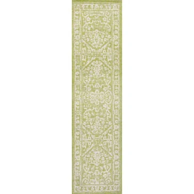 Jonathan Y Malta Bohemian Medallion Textured Weave Indoor/outdoor Area Rug In Green/cream