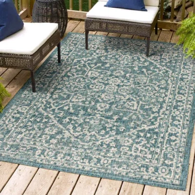 Jonathan Y Malta Bohemian Medallion Textured Weave Indoor/outdoor Area Rug In Blue