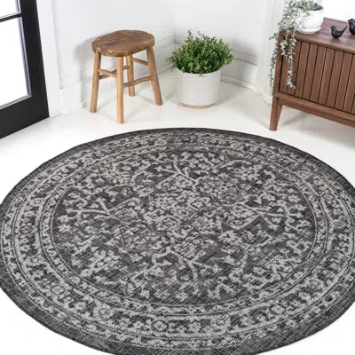 Jonathan Y Malta Bohemian Medallion Textured Weave Indoor/outdoor Round Area Rug In Gray