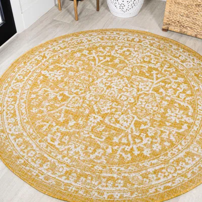 Jonathan Y Malta Bohemian Medallion Textured Weave Indoor/outdoor Round Area Rug In Brown
