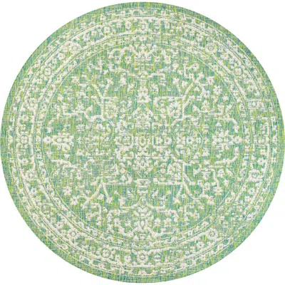 Jonathan Y Malta Bohemian Medallion Textured Weave Indoor/outdoor Round Area Rug In Green