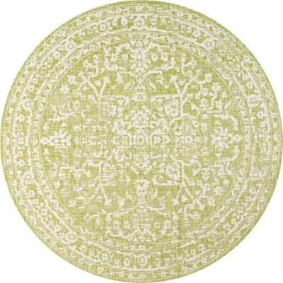 Jonathan Y Malta Bohemian Medallion Textured Weave Indoor/outdoor Round Area Rug In Green