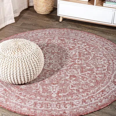 Jonathan Y Malta Bohemian Medallion Textured Weave Indoor/outdoor Round Area Rug In Brown
