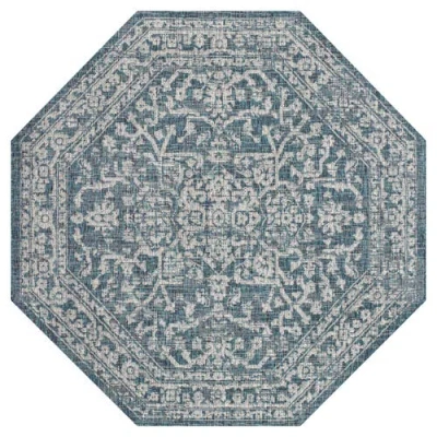 Jonathan Y Malta Bohemian Medallion Textured Weave Octagon Indoor/outdoor Area Rug In Blue