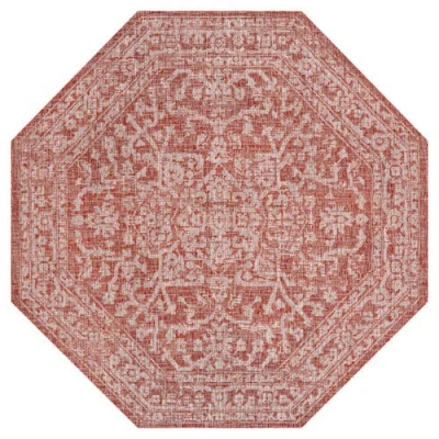 Jonathan Y Malta Bohemian Medallion Textured Weave Octagon Indoor/outdoor Area Rug In Red