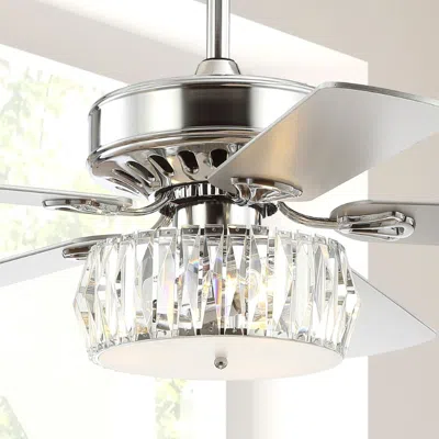 Jonathan Y Mandy 52" 3-light Crystal Prism Drum Led Ceiling Fan With Remote In Metallic