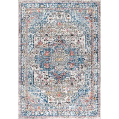 Jonathan Y Manisa Vintage Medallion Area Rug In Ivory/peacock Blue/coral