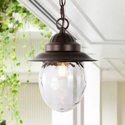 Jonathan Y Manteo 8.25" 1-light Farmhouse Industrial Iron/glass Outdoor Led Pendant In Brown