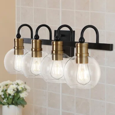 Jonathan Y Marais 29.75" 4-light Iron/glass Rustic Vintage Led Vanity Light In Black