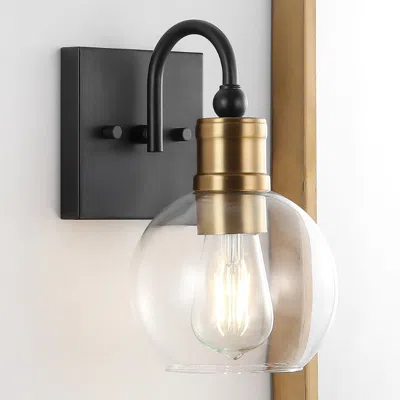 Jonathan Y Marais 5.88" 1-light Iron/glass Rustic Vintage Led Vanity Light In Black