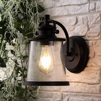 Jonathan Y Marais 6.75" Iron/seeded Glass Vintage Rustic Led Outdoor Lantern In Black